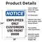 Signmission Employees Only Customers Use Front Door OSHA Notice Sign, Aluminum, 18in W x 24in L, 2PK OS-2PACK-NS-A-1824-V-11993 - alternate 5